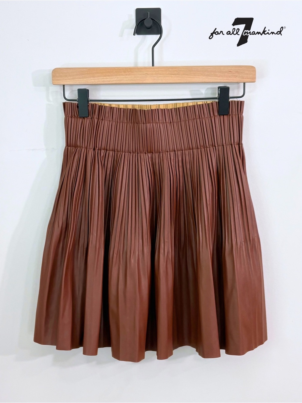NWOT 7Fam Pleated Faux Leather Mini Skirt
